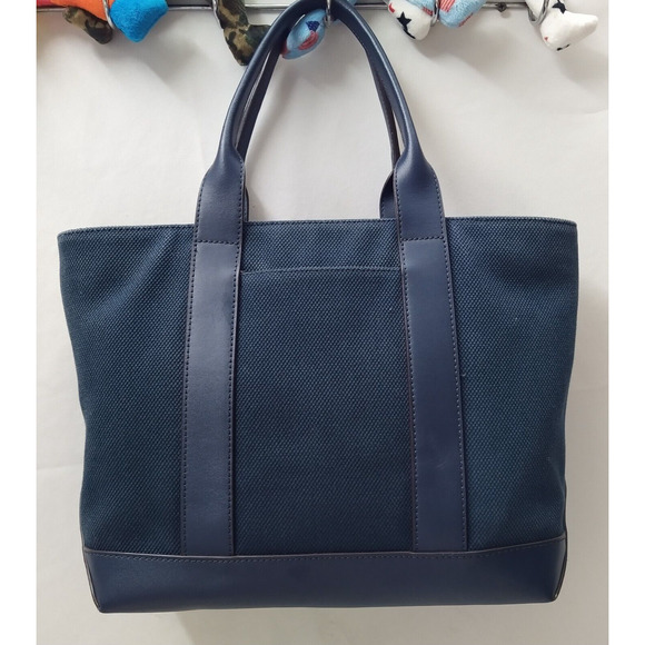 Michael Kors Navy Blue Canvas Leather Trim Double Handle Tote Shoulder Bag - Picture 3 of 16